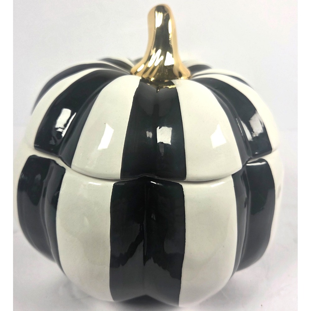 10 Strawberry Street Pumpkin Canister 7 Inch Black White Ceramic Halloween